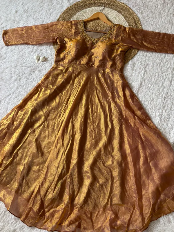 Antique_Gold_Space_Silk_Anarkali_Gown_With_Moti_Hand_Work