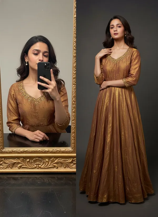 Antique_Gold_Space_Silk_Anarkali_Gown_With_Moti_Hand_Work
