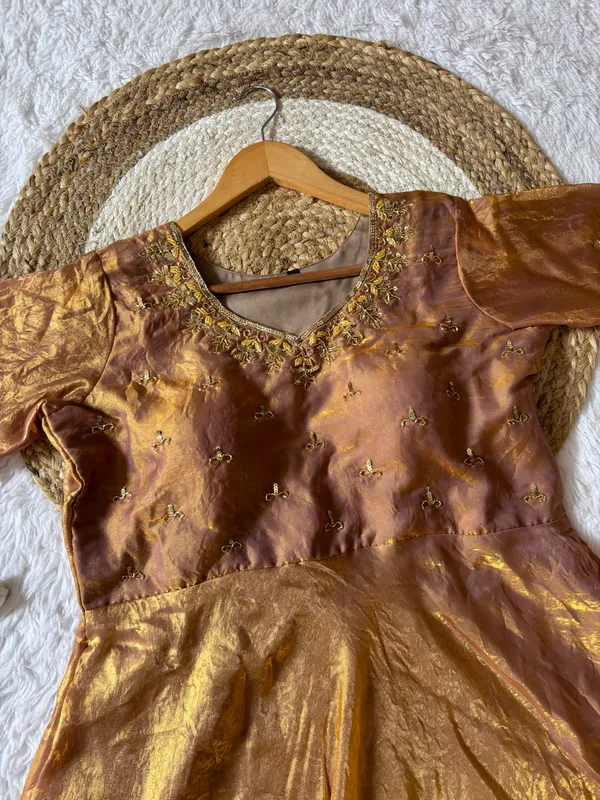 Antique_Gold_Space_Silk_Anarkali_Gown_With_Moti_Hand_Work