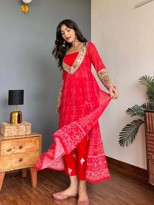 Red_Radiance_Georgette_Kurti_Set_With_Mirror_Work_3_Piece_Festive_Wear