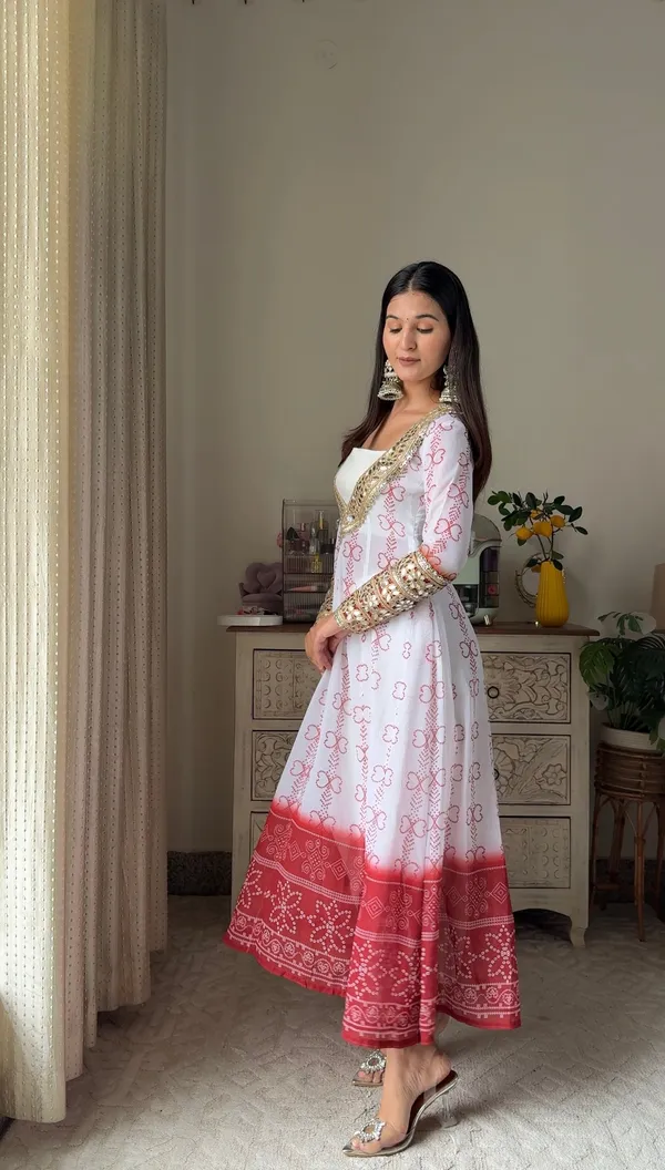White_Red_Faux_Georgette_Kurti_Set_With_Mirror_Work_3_Piece_Festive_Wear