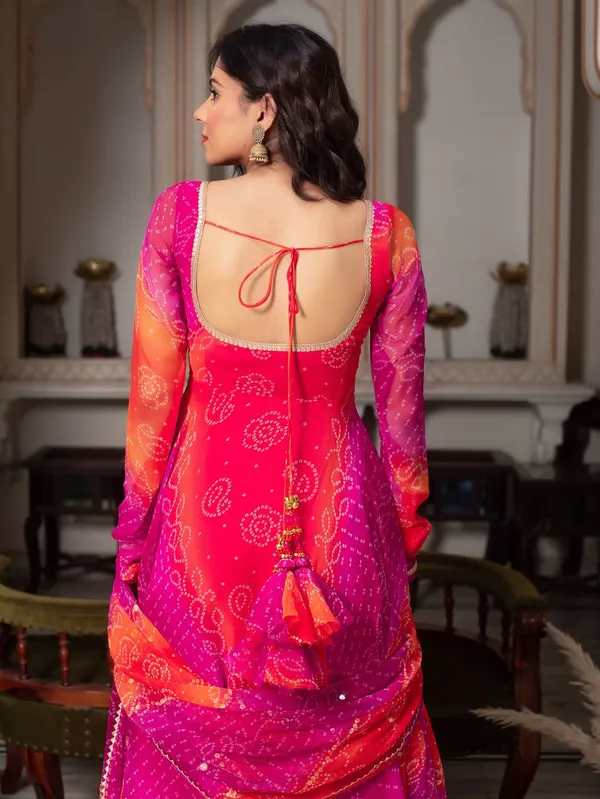 Bandhani_Print_Fancy_Anarkali_Suit_Set_Pink_Orange_Festive_Ethnic_Wear_For_Women