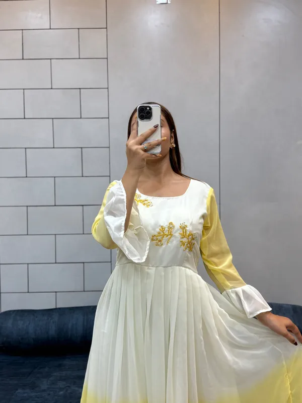Sunshine_Yellow_Georgette_Maxi_Dress_Handcrafted_Beads_Kardana_Comfortable_Cotton_Inner