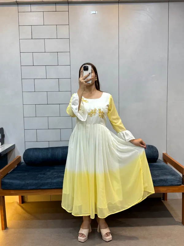 Sunshine_Yellow_Georgette_Maxi_Dress_Handcrafted_Beads_Kardana_Comfortable_Cotton_Inner
