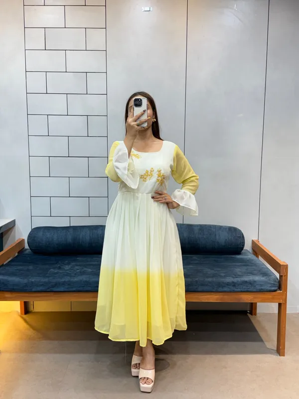Sunshine_Yellow_Georgette_Maxi_Dress_Handcrafted_Beads_Kardana_Comfortable_Cotton_Inner