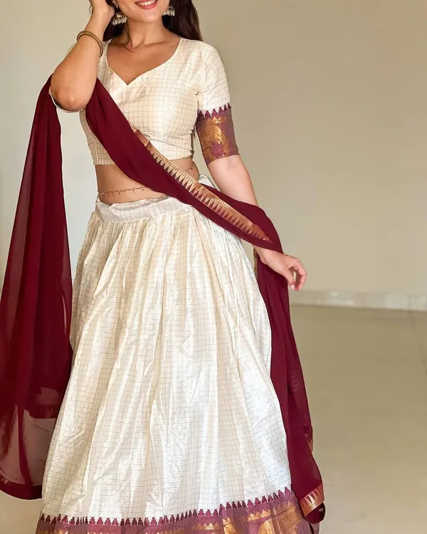 Elegant_Elephant_White_Checks_Silk_Lehenga_Light_Shades_To_Complement_To_Create_Beautiful_Aura_In_All_Function
