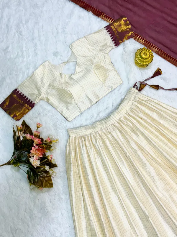 Elegant_Elephant_White_Checks_Silk_Lehenga_Light_Shades_To_Complement_To_Create_Beautiful_Aura_In_All_Function