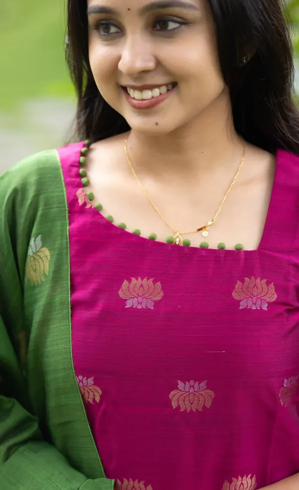Summer_Special_Women_Pure_Cotton_Ethnic_Kurta_With_Trousers_With_Dupatta_Pink