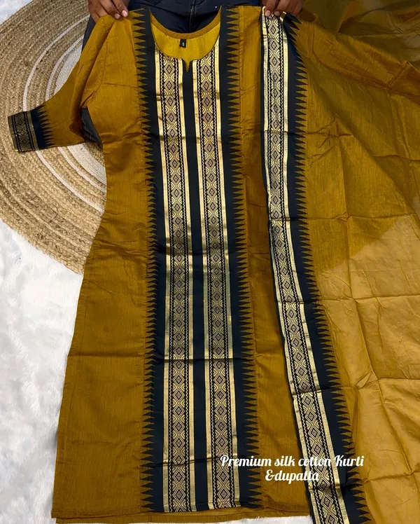 Pure_Kanchi_Cotton_Kurti_With_Dupatta_Yellow