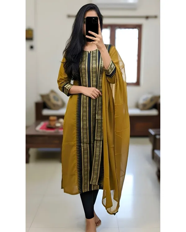Pure_Kanchi_Cotton_Kurti_With_Dupatta_Yellow