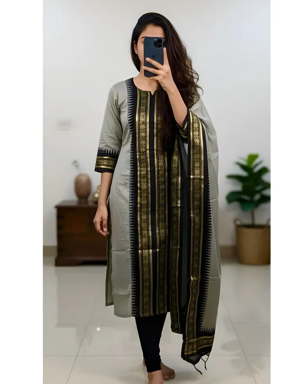 Pure_Kanchi_Cotton_Kurti_With_Dupatta_Gray