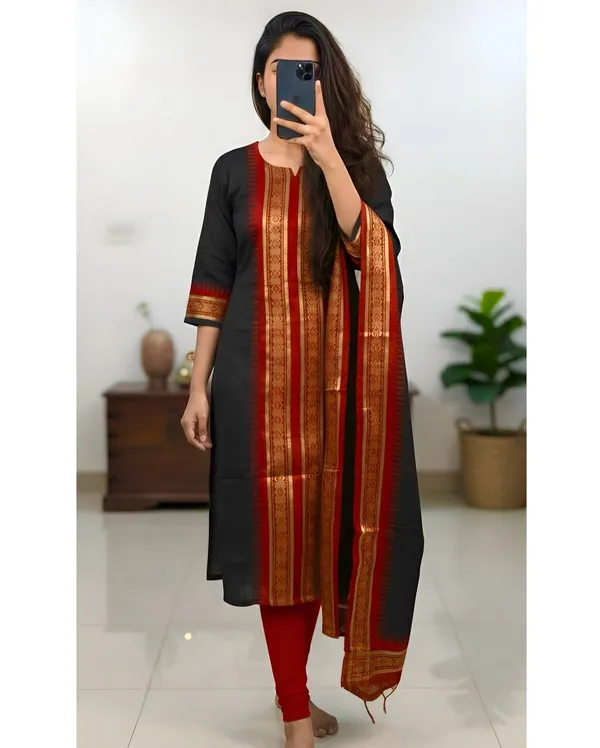 Pure_Kanchi_Cotton_Kurti_With_Dupatta_Black
