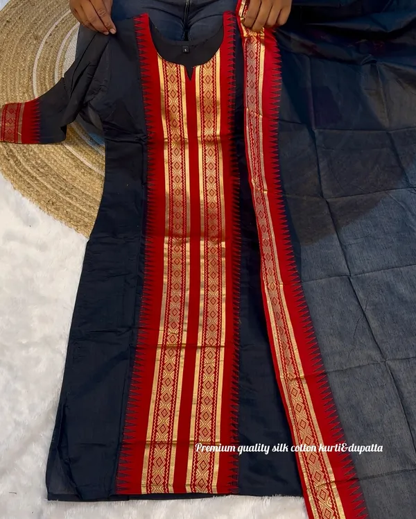 Pure_Kanchi_Cotton_Kurti_With_Dupatta_Black