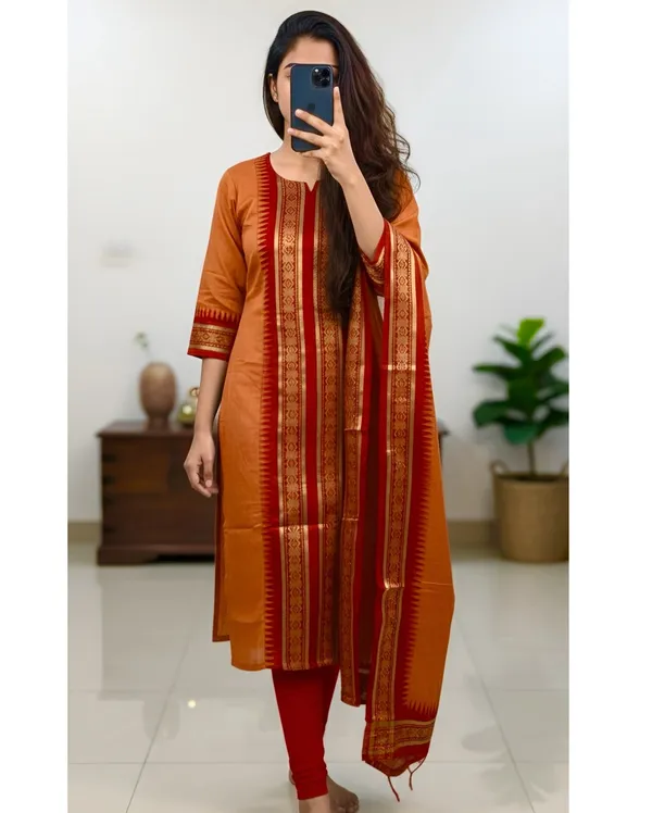 Pure_Kanchi_Cotton_Kurti_With_Dupatta_Orange