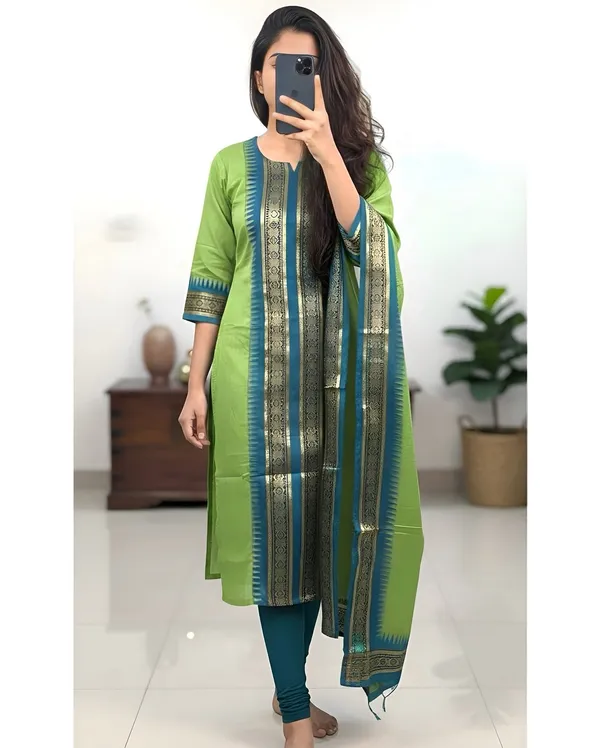 Pure_Kanchi_Cotton_Kurti_With_Dupatta_Parrot