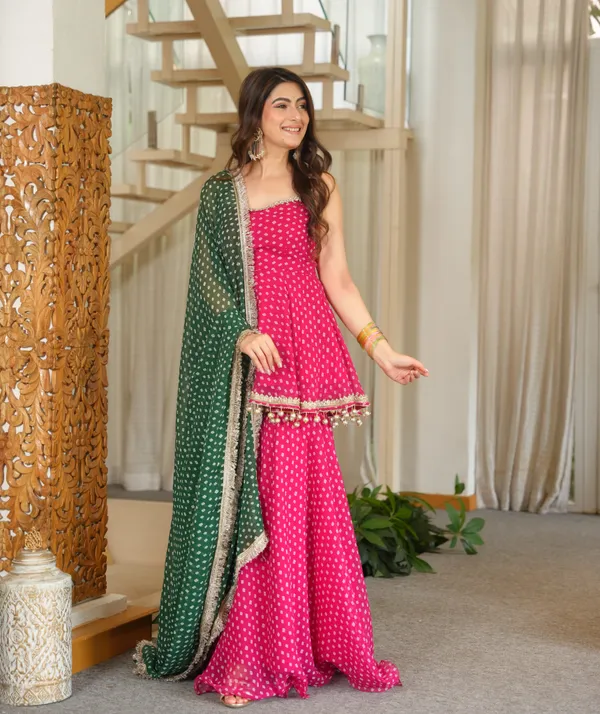 Pink_Georgette_Kurta_Sharara_Set_With_Embroidered_Lace_Latkan_Detailing