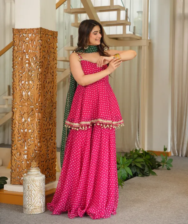 Pink_Georgette_Kurta_Sharara_Set_With_Embroidered_Lace_Latkan_Detailing