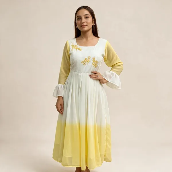 Sunshine_Yellow_Georgette_Maxi_Dress_Handcrafted_Beads_Kardana_Comfortable_Cotton_Inner