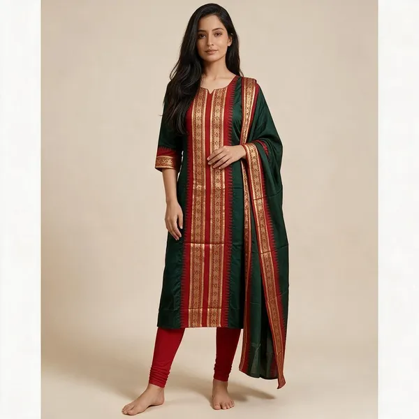 Pure_Kanchi_Cotton_Kurti_With_Dupatta_Green