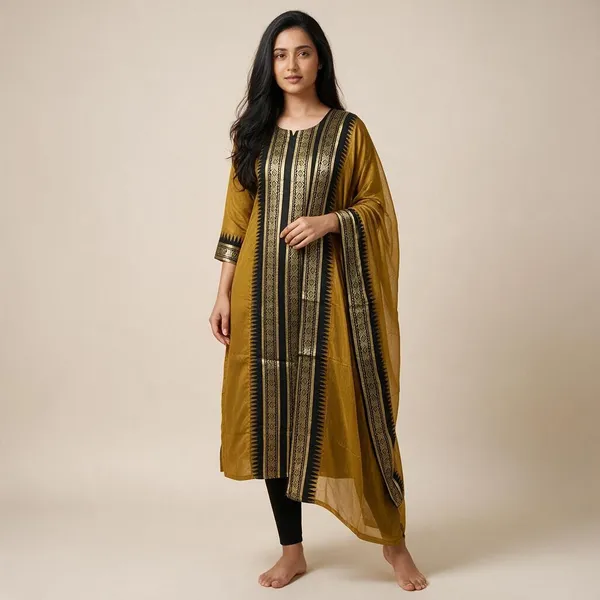 Pure_Kanchi_Cotton_Kurti_With_Dupatta_Yellow