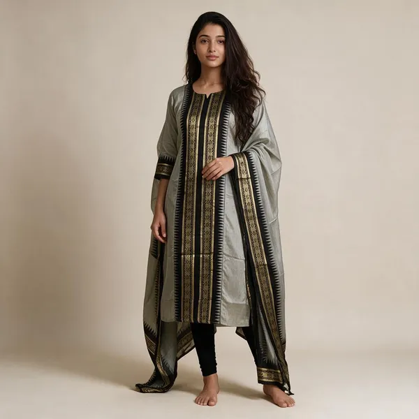 Pure_Kanchi_Cotton_Kurti_With_Dupatta_Gray