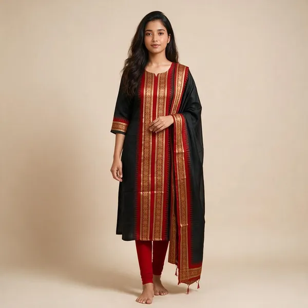 Pure_Kanchi_Cotton_Kurti_With_Dupatta_Black
