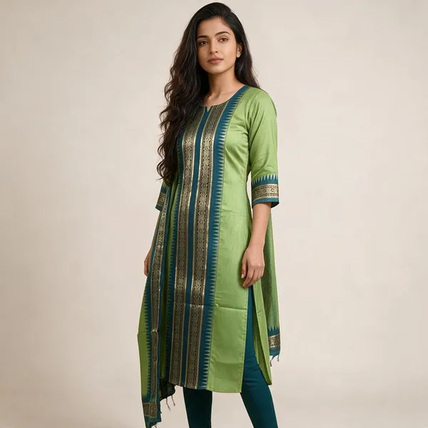 Pure_Kanchi_Cotton_Kurti_With_Dupatta_Parrot