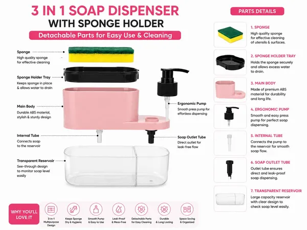 3_In_1_Soap_Dispenser_With_Sponge_Holder_Kitchen_Sink_Organiser_Pink
