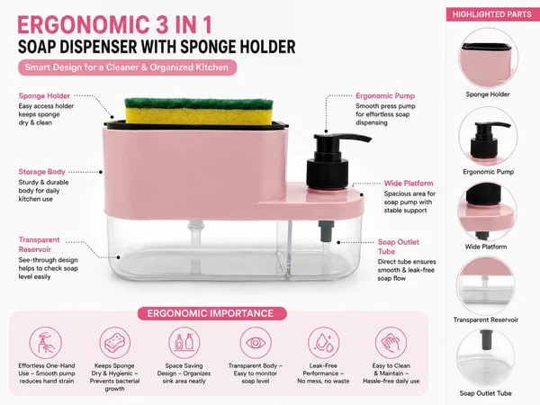 3_In_1_Soap_Dispenser_With_Sponge_Holder_Kitchen_Sink_Organiser_Pink