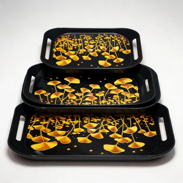 Plasting_Serving_Tray_Set_of_3,_Black_with_Golden_Floral_Print