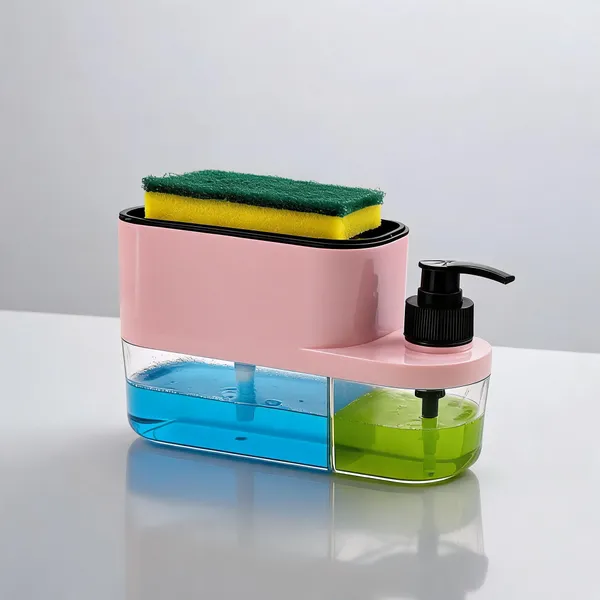 3_In_1_Soap_Dispenser_With_Sponge_Holder_Kitchen_Sink_Organiser_Pink