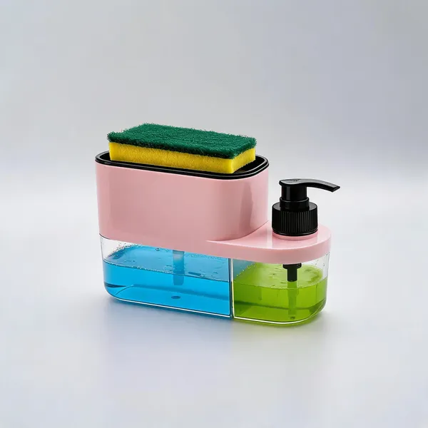3_In_1_Soap_Dispenser_With_Sponge_Holder_Kitchen_Sink_Organiser_Pink