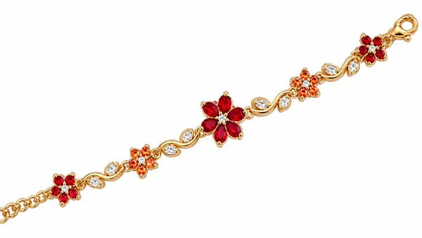 Gold_Red_and_Orange_Stone_Anti_Tarnish_Floral_Chain_Bracelet_For_Women