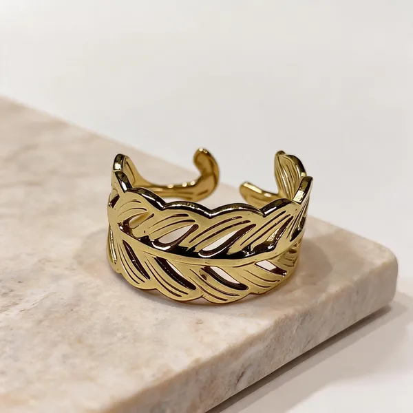 Gold_Anti_Tarnish_Layered_Leaf_Open_Cuff_Bracelet_For_Women