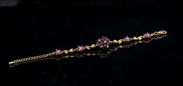 Gold_Purple_Stone_Anti_Tarnish_Floral_Charm_Chain_Bracelet_For_Women