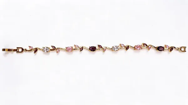 Gold_Pink_Purple_Stone_Anti_Tarnish_Multicolor_Link_Bracelet_For_Women