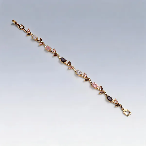 Gold_Pink_Purple_Stone_Anti_Tarnish_Multicolor_Link_Bracelet_For_Women