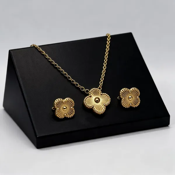 Gold_Anti_Tarnish_Floral_Pendant_Necklace_And_Earrings_Set_For_Women