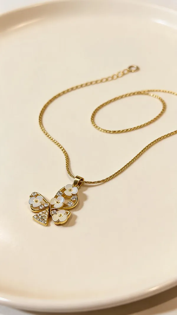 Gold_Stainless_Steel_Floral_Bow_Pendant_Necklace_For_Women