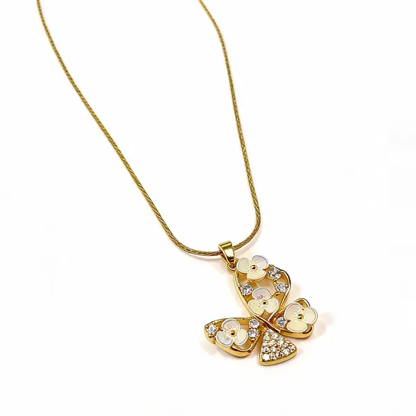 Gold_Stainless_Steel_Floral_Bow_Pendant_Necklace_For_Women