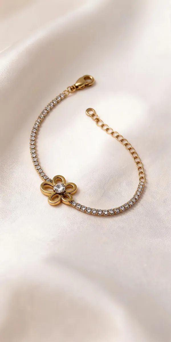 Gold_Anti_Tarnish_Flower_Centerpiece_Stone_Chain_Bracelet_For_Women