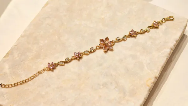 Gold_Pink_Stone_Anti_Tarnish_Floral_Charm_Chain_Anklet_For_Women