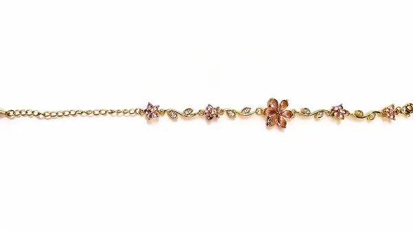 Gold_Pink_Stone_Anti_Tarnish_Floral_Charm_Chain_Anklet_For_Women