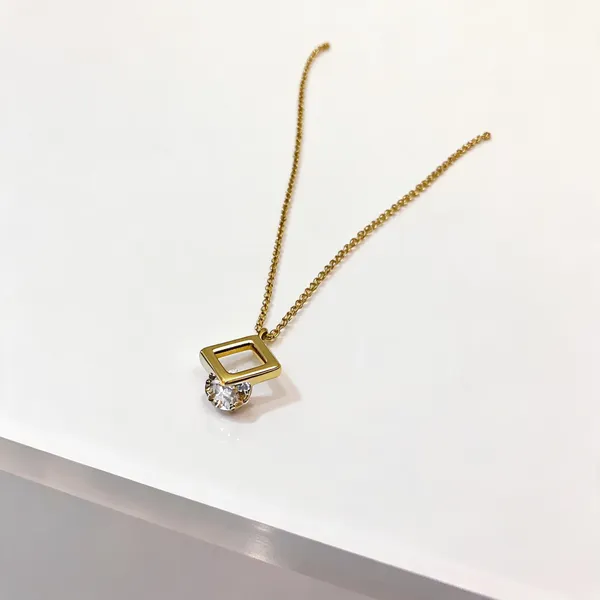 Gold_Tone_Clear_Stone_Geometric_Square_Pendant_Necklace_For_Women