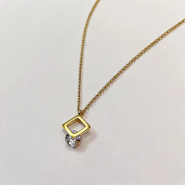 Gold_Tone_Clear_Stone_Geometric_Square_Pendant_Necklace_For_Women