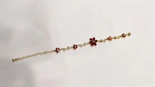 Gold_Red_Stone_Anti_Tarnish_Floral_Chain_Bracelet_For_Women