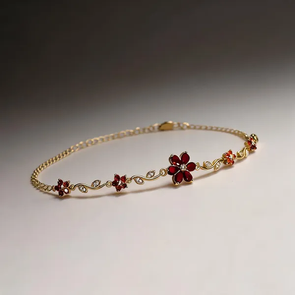 Gold_Red_Stone_Anti_Tarnish_Floral_Chain_Bracelet_For_Women