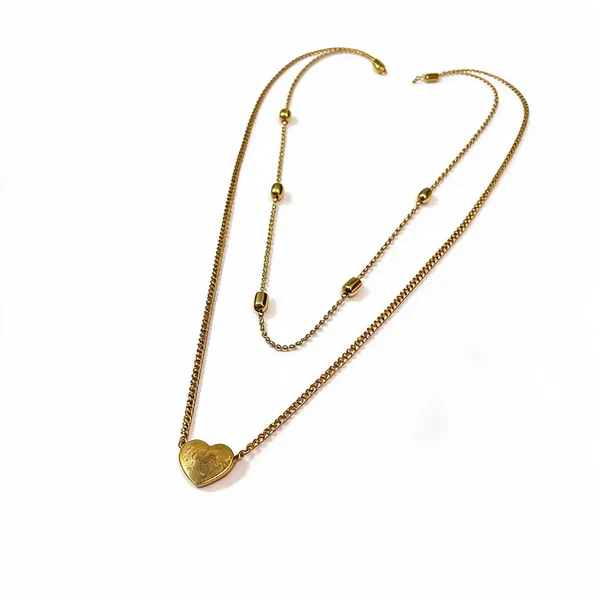 Gold_Tone_Layered_Double_Chain_Heart_Pendant_Necklace_For_Women