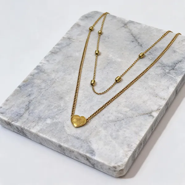 Gold_Tone_Layered_Double_Chain_Heart_Pendant_Necklace_For_Women