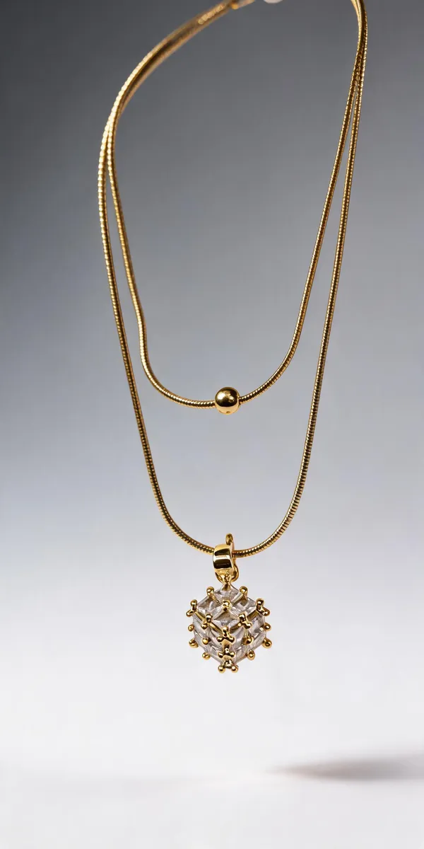 Gold_Tone_Layered_Double_Chain_Cube_Pendant_Necklace_For_Women